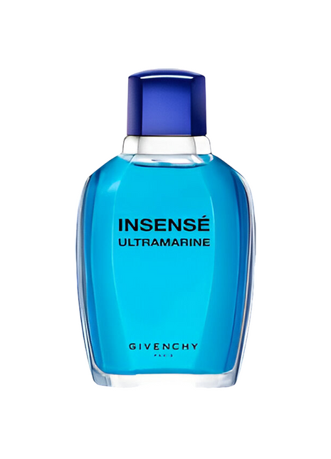 Insense Ultramarine by Givenchy men's perfume bottle with a vibrant blue design