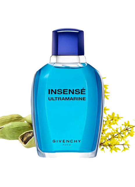Insense Ultramarine by Givenchy men's perfume bottle with a vibrant blue design