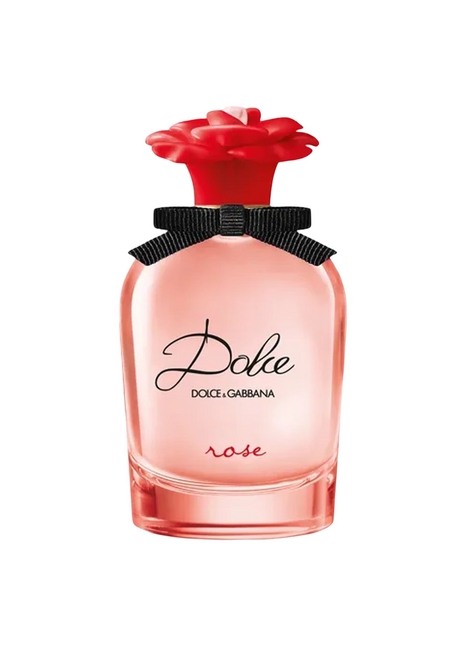 Elegant bottle of Dolce Gabbana Rose perfume for women, featuring a floral design, symbolizing romance and femininity.