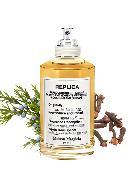 REPLICA THE FIREPLACE perfume by MAISON MARGIELA for women, featuring warm and cozy scent notes reminiscent of a crackling fire.