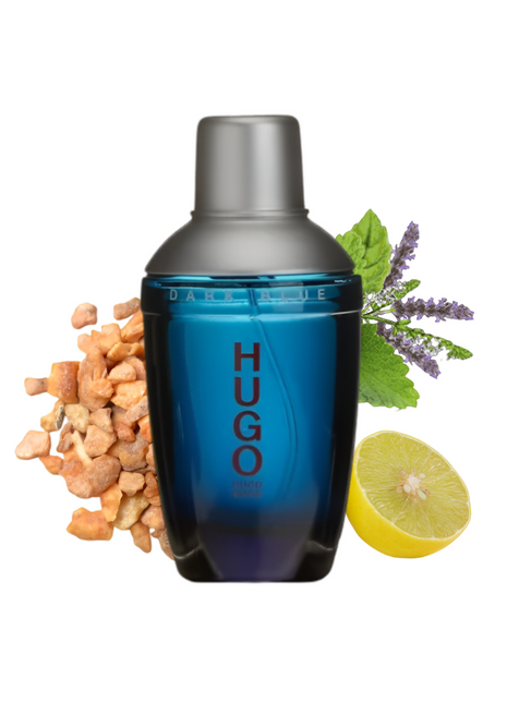 Dark Blue by Hugo Boss perfume for men, featuring an elegant bottle design and a rich, masculine fragrance profile.
