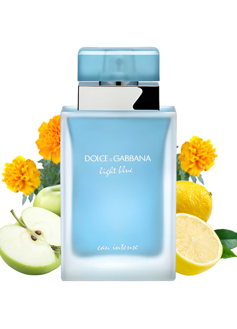Light Blue Eau Intense perfume by Dolce & Gabbana for women, featuring a vibrant blue bottle and a fresh, floral scent.