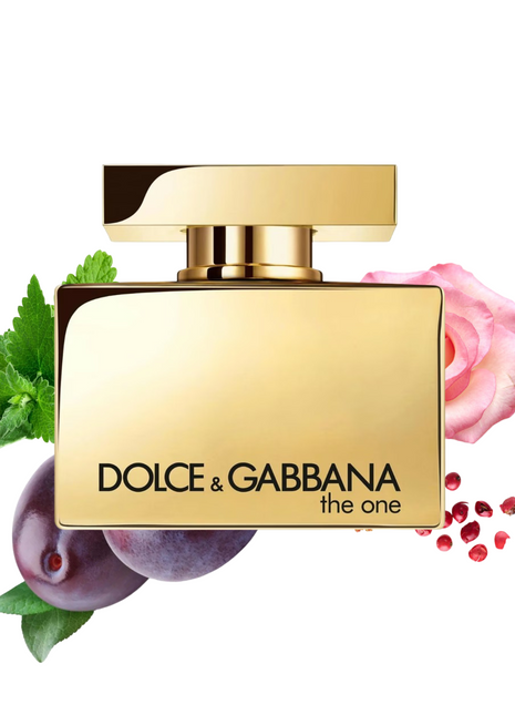 Gold bottle of DOLCE&GABBANA THE ONE GOLD Perfume for Women, featuring a luxurious design and elegant fragrance