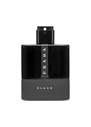 Prada Luna Rossa Black perfume for men, elegant black bottle with sleek design, featuring aromatic notes for a sophisticated scent experience.