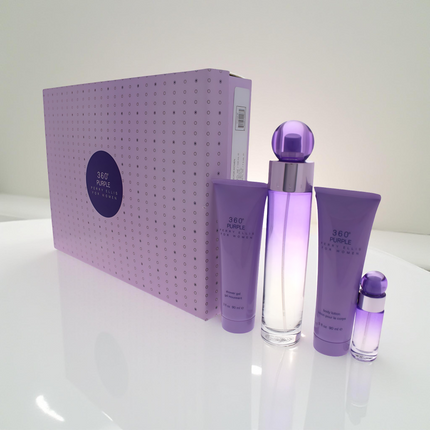 360 PURPLE BY PERRY ELLIS 4PCS. GIFT SET: 3.4 FL.OZ.   3OZ. BODY LOTION 3OZ. GEL AND .25OZ. .   