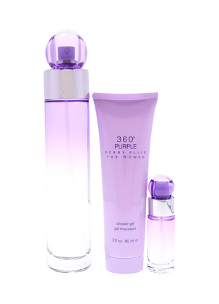 360 PURPLE BY PERRY ELLIS 3PCS. GIFT SET: 3.4OZ  SP0.25OZ  SP3.0OZ SHOWER GEL  