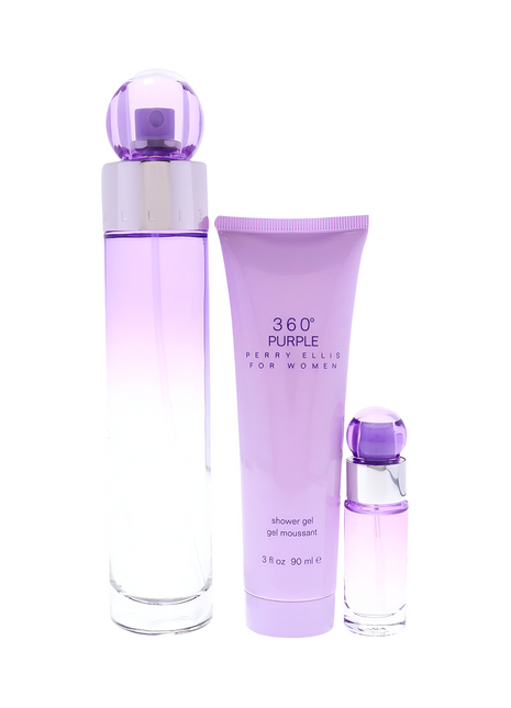360 PURPLE BY PERRY ELLIS 3PCS. GIFT SET: 3.4OZ  SP0.25OZ  SP3.0OZ SHOWER GEL  