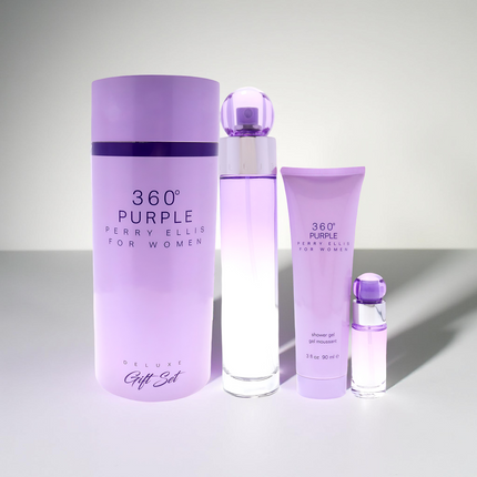 360 PURPLE BY PERRY ELLIS 3PCS. GIFT SET: 3.4OZ  SP0.25OZ  SP3.0OZ SHOWER GEL  